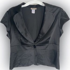 Vintage Y2K MKM Designs black satin bolo blazer single button cap sleeve size L